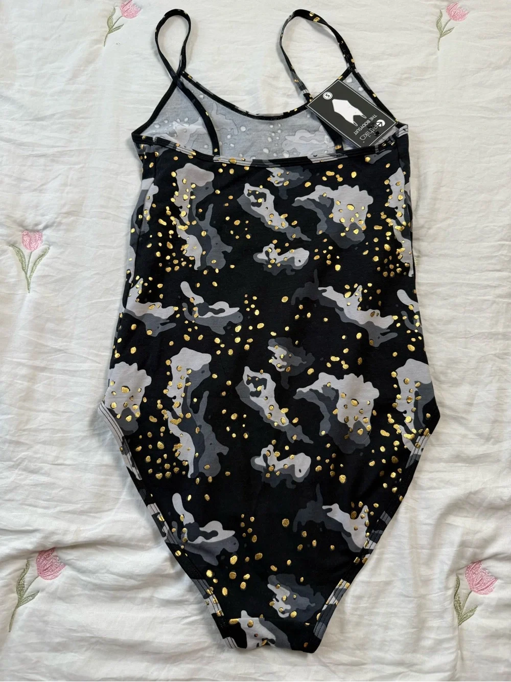 ethika Bodysuit Grey Metallic Camouflage Print Bodysuit Tank Top
